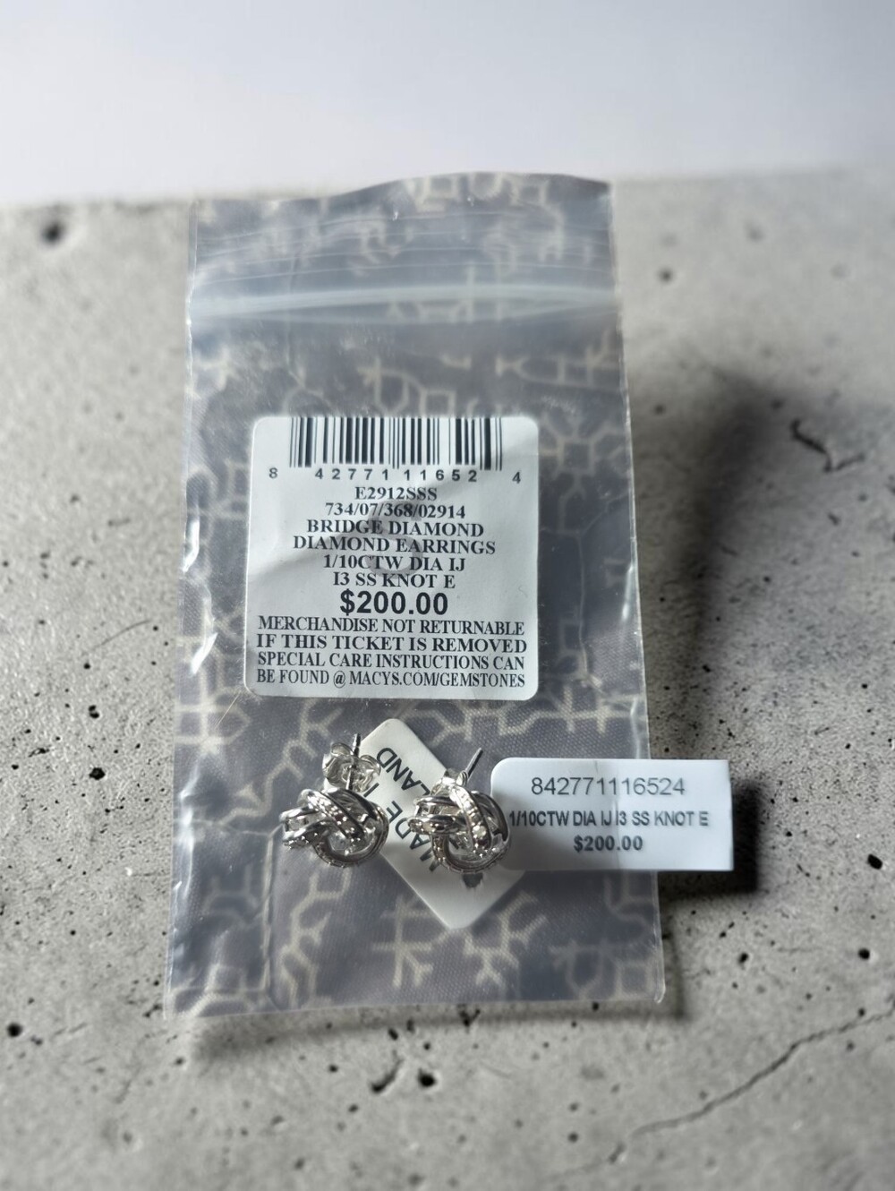 Macy's Syerling Silver-Tone Knot 1/10 Cwt Diamond Stud Earrings